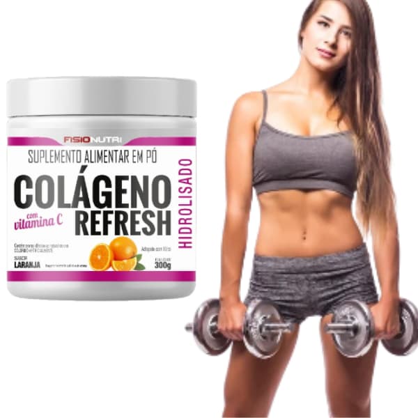 Colágeno Hidrolisado 300Gr Refresh Fisionutri + Vitamina C Sabor Limão (Pele Firme Unhas Fortes  Rejuvenescimento)