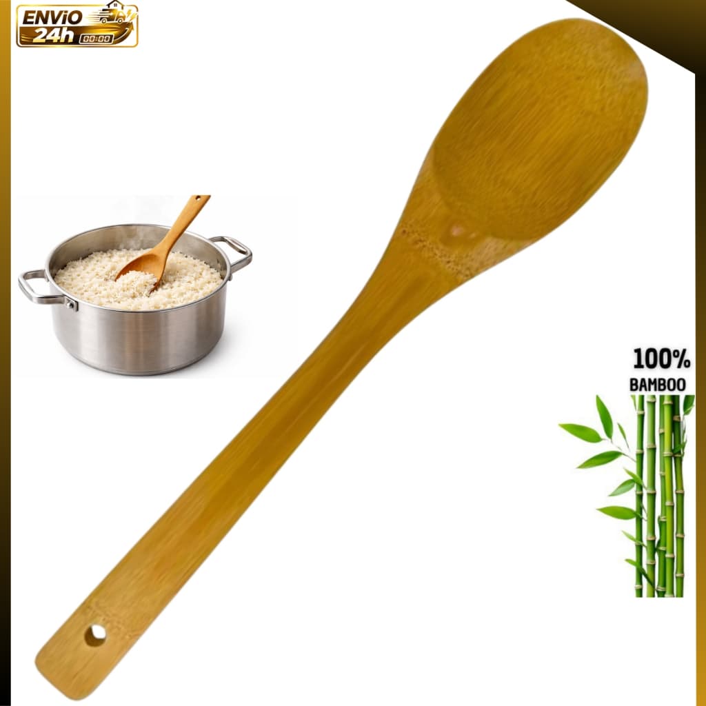 Colher Bambu 100% Grande Cabo Longo Cozinha Restaurante Buffet
