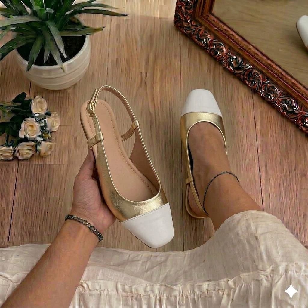 Sapatilha Feminina Confortável Luxo Elegante Sapato Feminino Slingback Mocassim Bico Quadrado