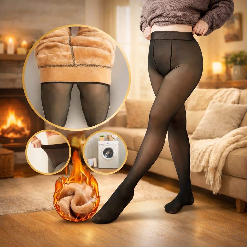 Meia Calça Térmica Feminina Forrada Lã Flanelada Preto Quentinha Inverno