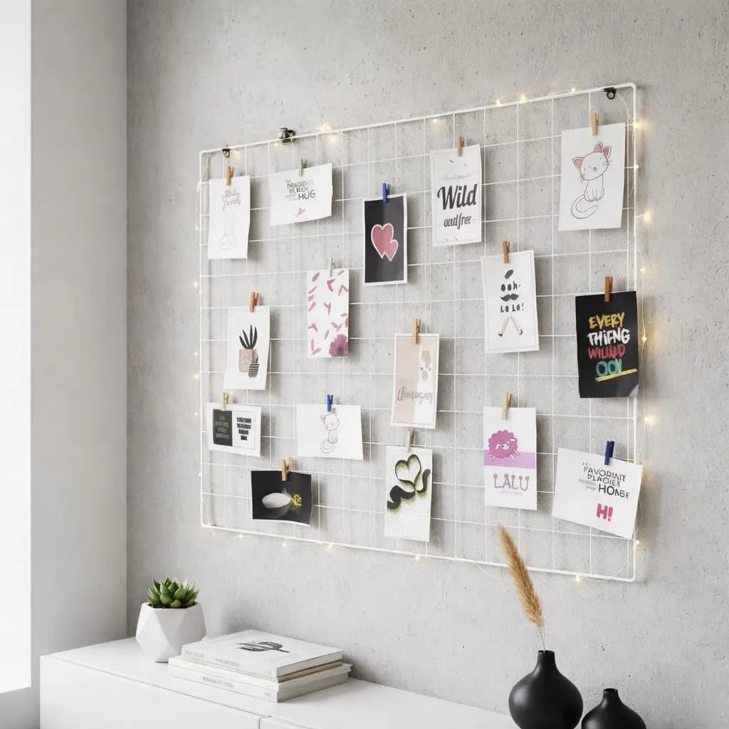 Mural De Fotos Memory Board Painel Aramada Branca 60x80+Led