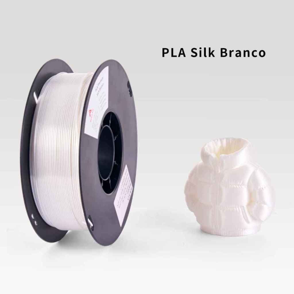 Filamento PLA Branco Silk 1Kg 1,75mm Efeito Aveludado Para Impressora 3D FDM