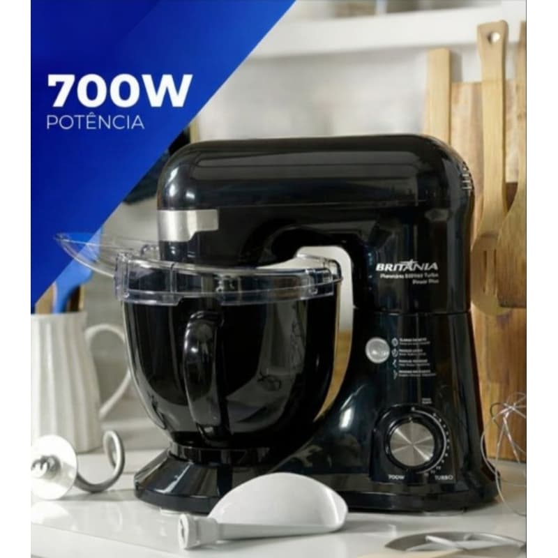 Batedeira Planetária Britânia Preta 700W - Turbo Power Plus BBP760P 12 Velocidades - 127V