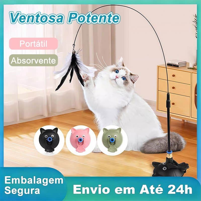 Brinquedo Gato Varinha Interativa Com Ventosa Forte + Pena | Pet
