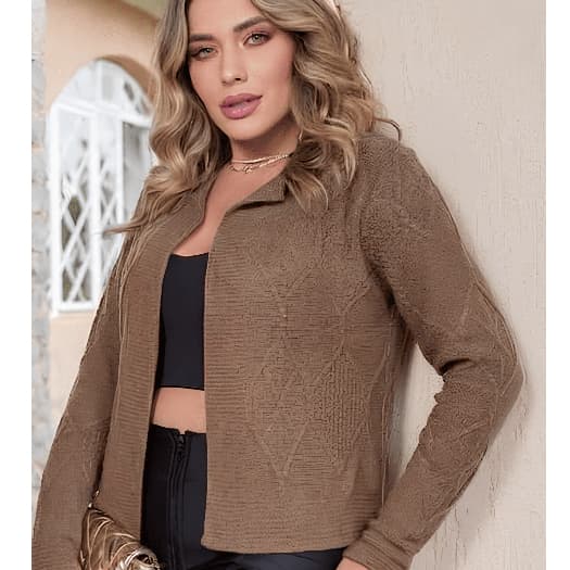 Casaco Tricot Mousse Aberto Elegante Jaqueta Feminina Inverno Feminino Roupa Feminina Luxo
