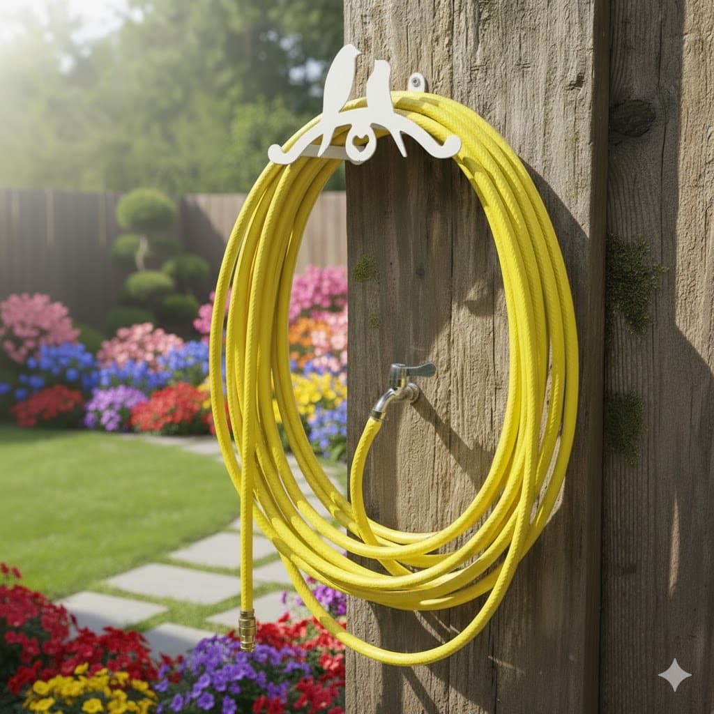 SUPORTE ENROLADOR  DE MANGUEIRA JARDIM CASAL PÁSSAROS  BRANCO - MUITO RESISTENTE- ALL STYLE