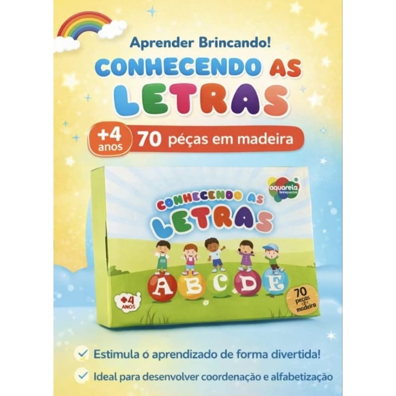 Conhecendo as Letras 70 peças em Madeira ,Aprender Alfabeto Brinquedo Educativo