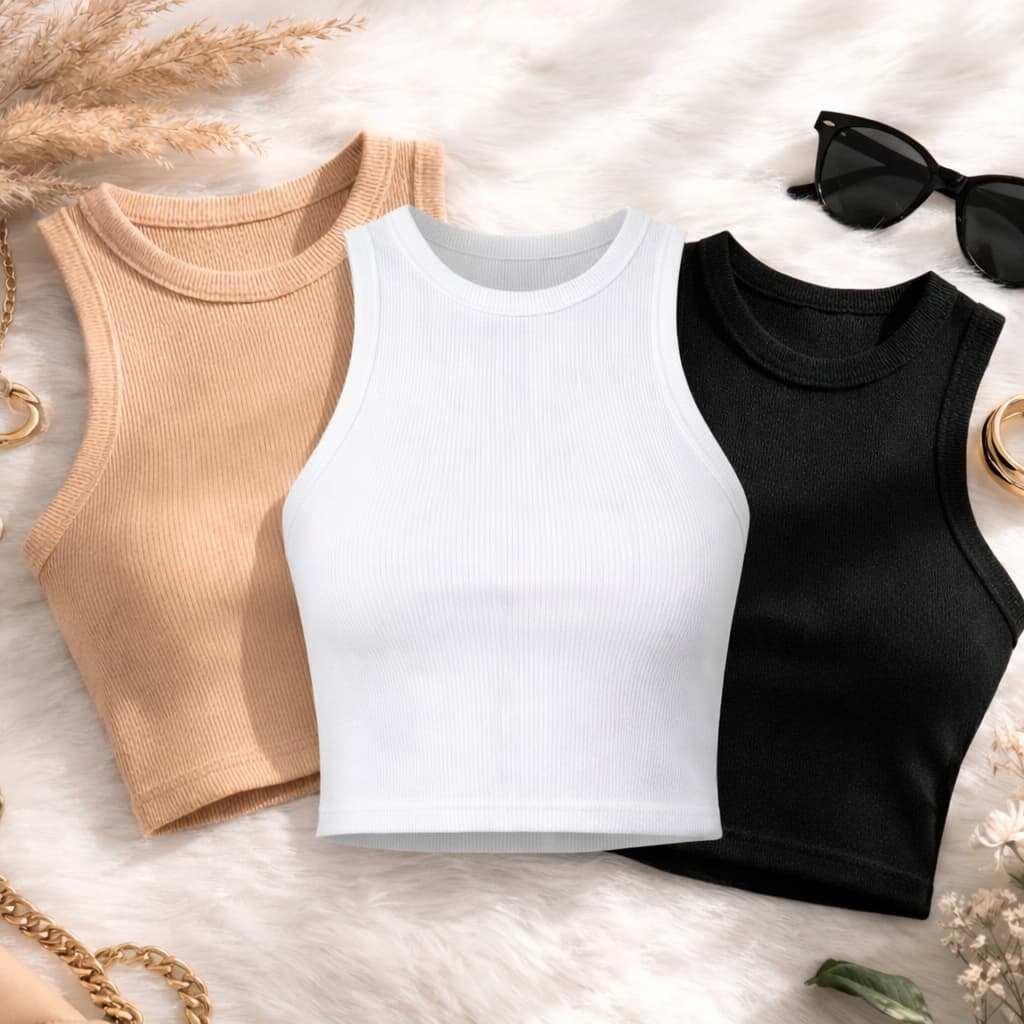 Kit 3 Cropped Regata Canelada Feminino Blusinha Básica Moda