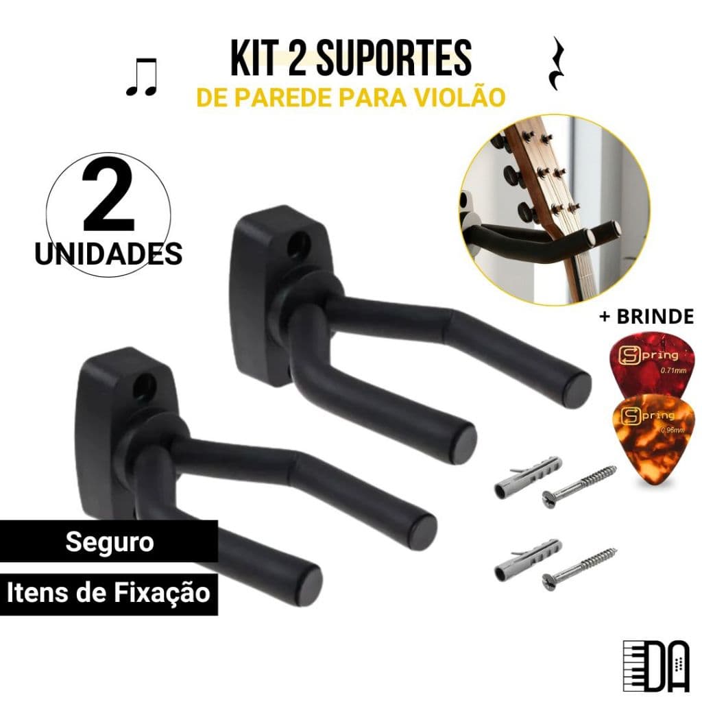 Kit 2 Suporte Ajustável De Parede Para Violão Guitarra Baixo Ukulele Cavaco Violino Parede Ajustavel Com Parafusos