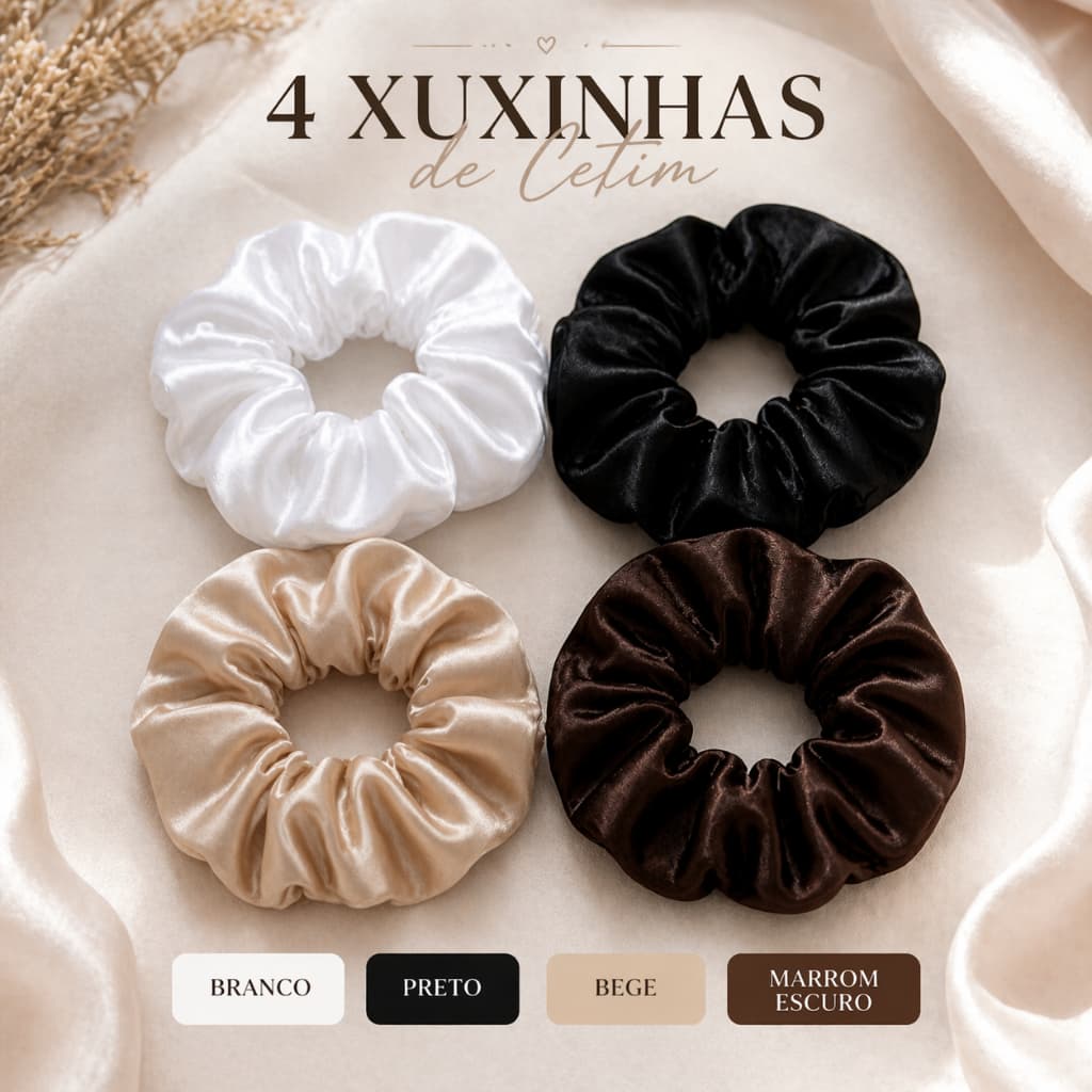 Kit 4 Xuxinhas de Cetim Scruchies | Antifrizz | Cabelo Protegido prendedor de cabelo