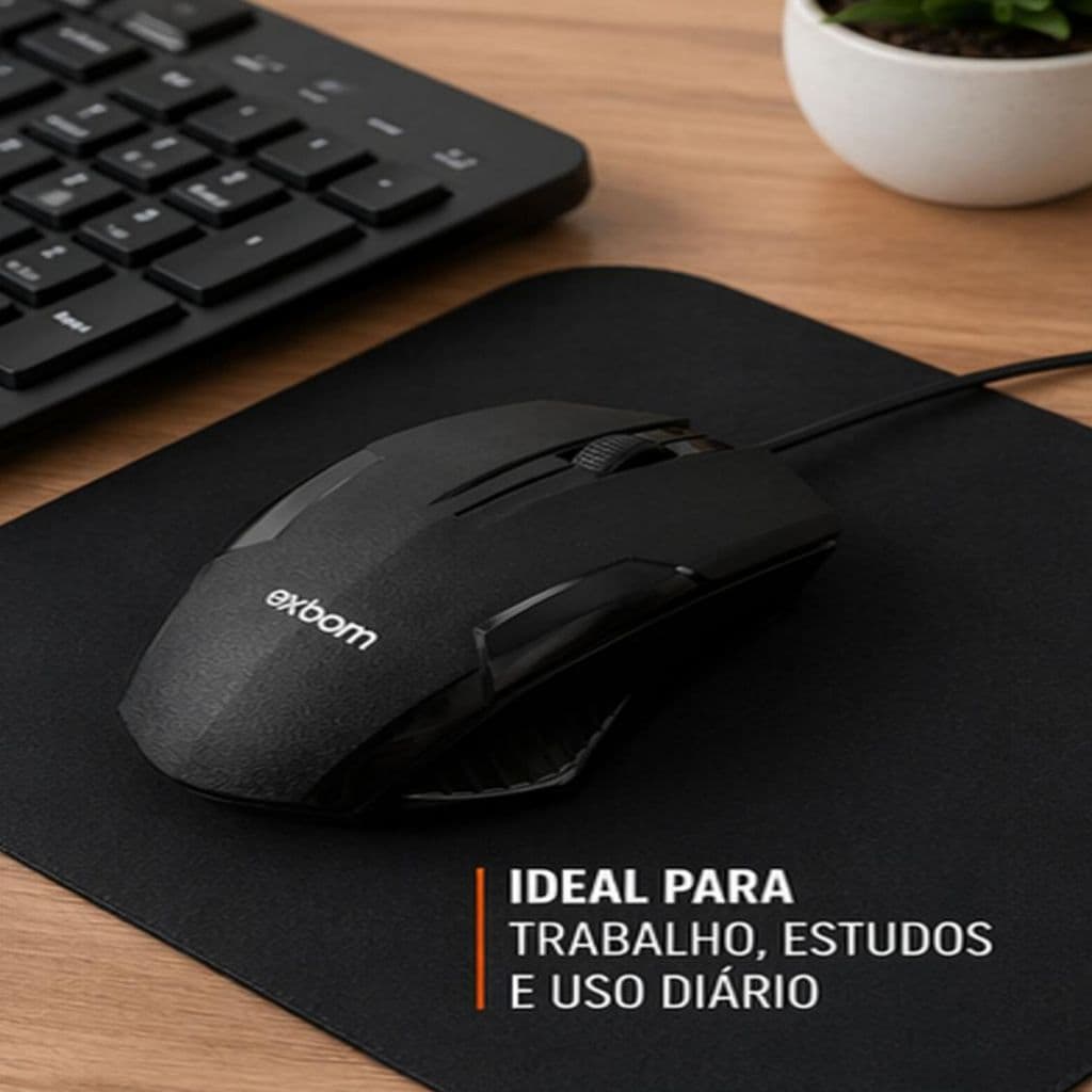 Mouse Fio USB Preto Ergonômico Confortável Escritório 1200 DPI Macio Ergonômico Escola Leve 3 Botões