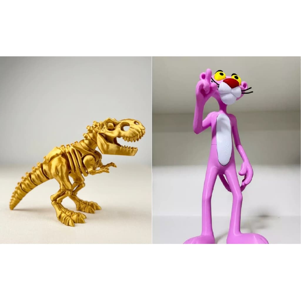 T-rex Articulado Dourado + Boneco Pantera Cor de Rosa Decorativo 3D – Item Moderno para Casa e Escritório