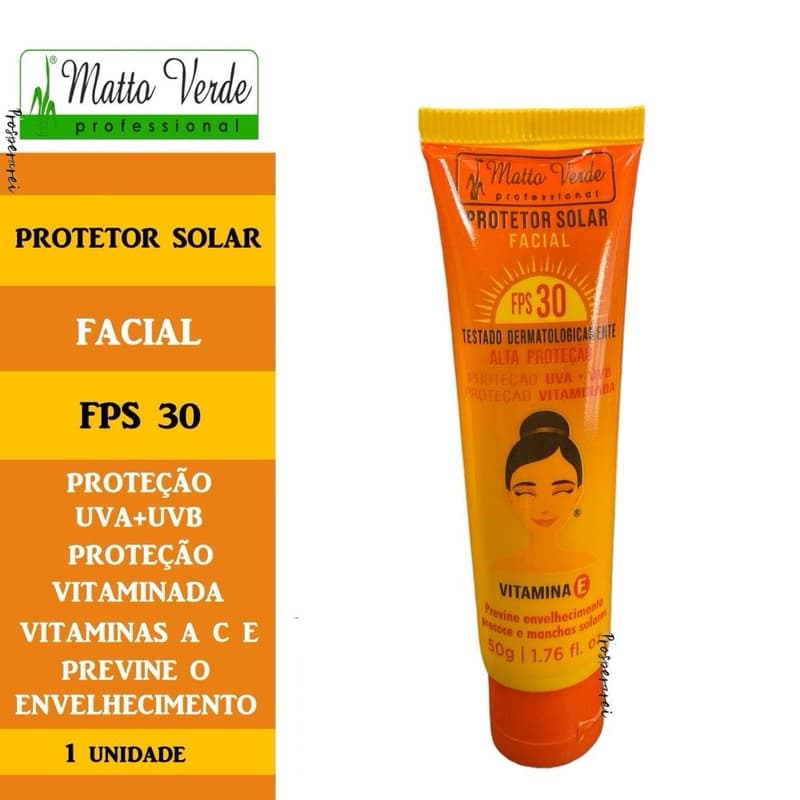 Matto Verde Protetor Solar Facial FPS 30 50g Vitamina E Proteção UV Hidratação Pele Saudável