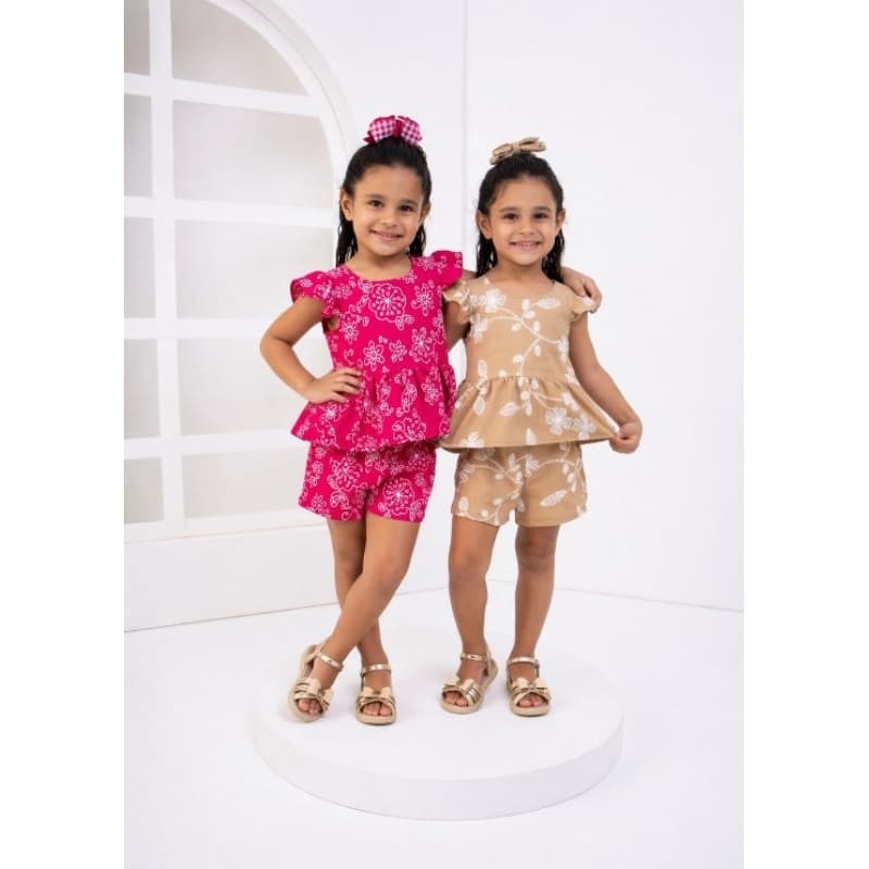 conjunto  Iza criança infantil menina estampado manguinha babado