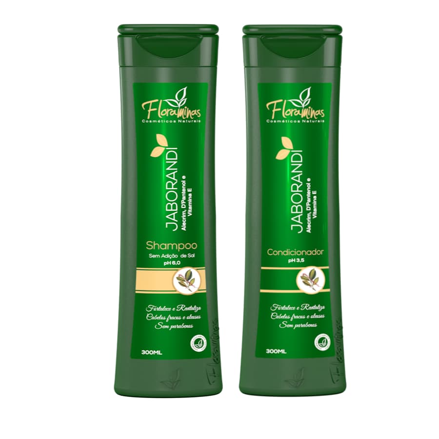 Kit Shampoo e Condicionador Jaborandi Alecrim D Pantenol e Vitaminas E 300ml Floraminas