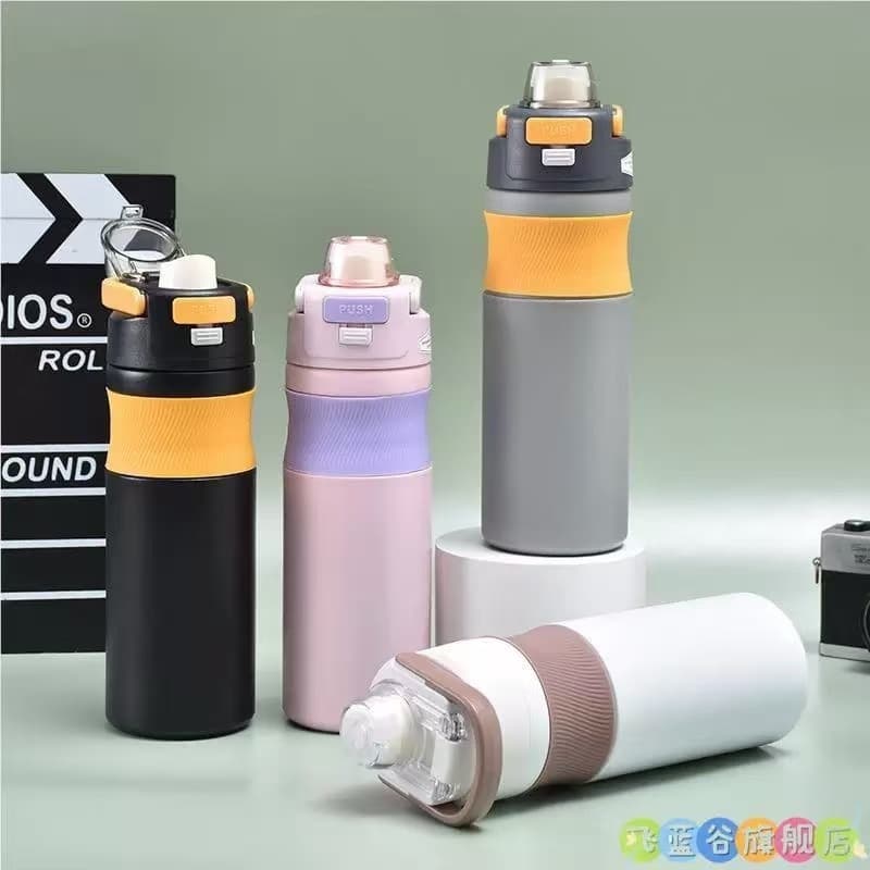 Garrafa Squeeze Térmica Academia Inox Água 600 Ml Sports com Alça e canudo #1821