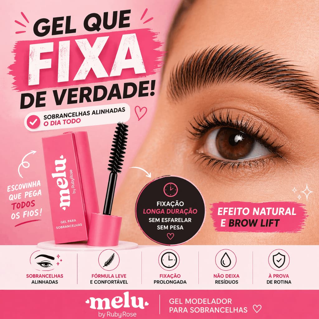 Gel para Modelar Sobrancelhas - Ruby Rose - Melu Com Pincel Fixação Duradoura Para o Dia Todo Cheias