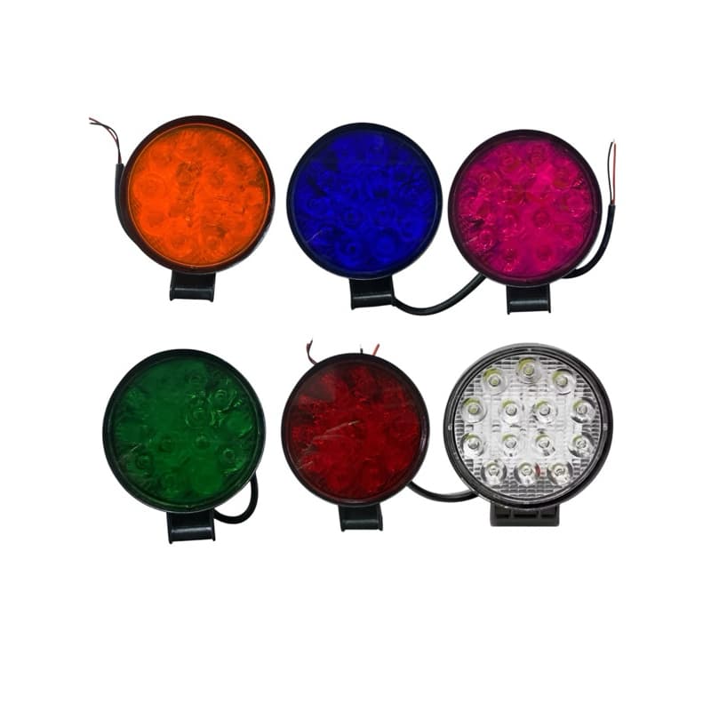 Kit 2 Farol Redondo 9cm 14 Led 42w Colorido Caminhão Ônibus