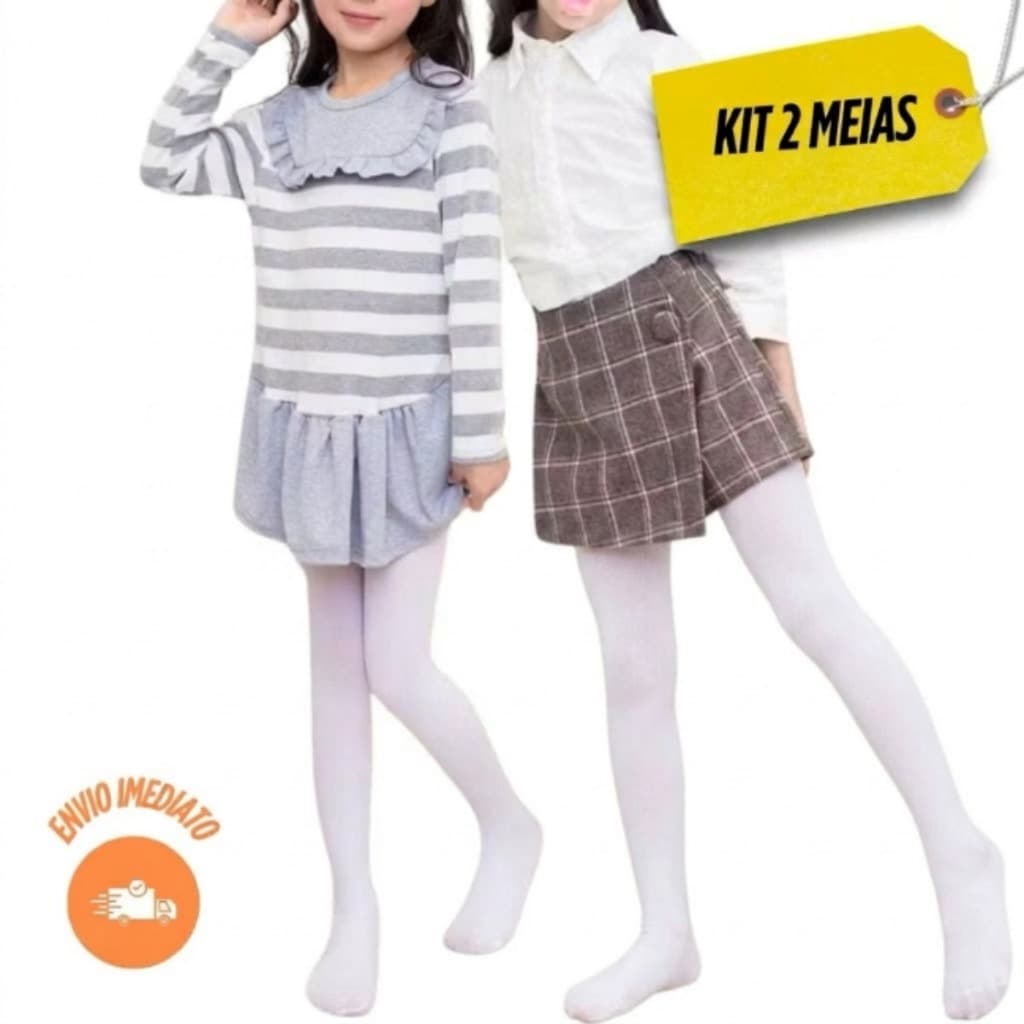 kit com 2 Meias calça infantil Meia Grossa Frio Inverno Menina preta branca  2 a 10 anos idade