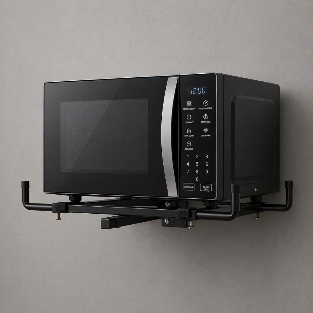 Suporte para Microondas  QS-70  Aço Carbono Reforçado Até 35kg 43x40cm Preto e Branco
