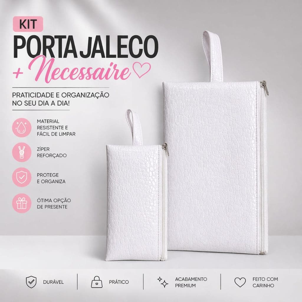 PROMOÇÃO Kit Porta Jaleco + Necessaire Cor Branca