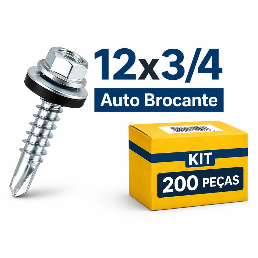 Parafuso para Telha 12x3/4 Auto Brocante Kit 200 Peças Sextavado Zincado Metal
