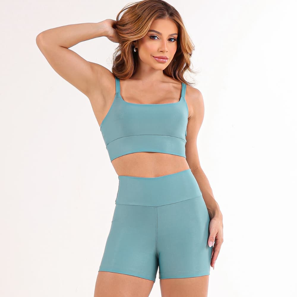 Conjunto Academia Blogueira Top Alcinha + Short Modelador Cós Alto Roupa Fitness Feminina