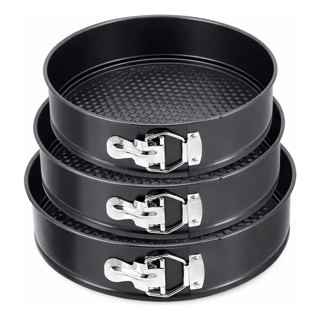 Kit 3 Formas de Bolo Redonda com Fundo Removível Antiaderente 3 Tamanhos para Confeitaria e Forno