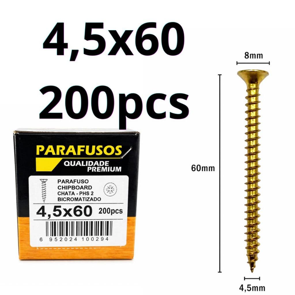 Parafuso madeira 4,5x60 cabeça chata phillips rosca inteira cx 200un