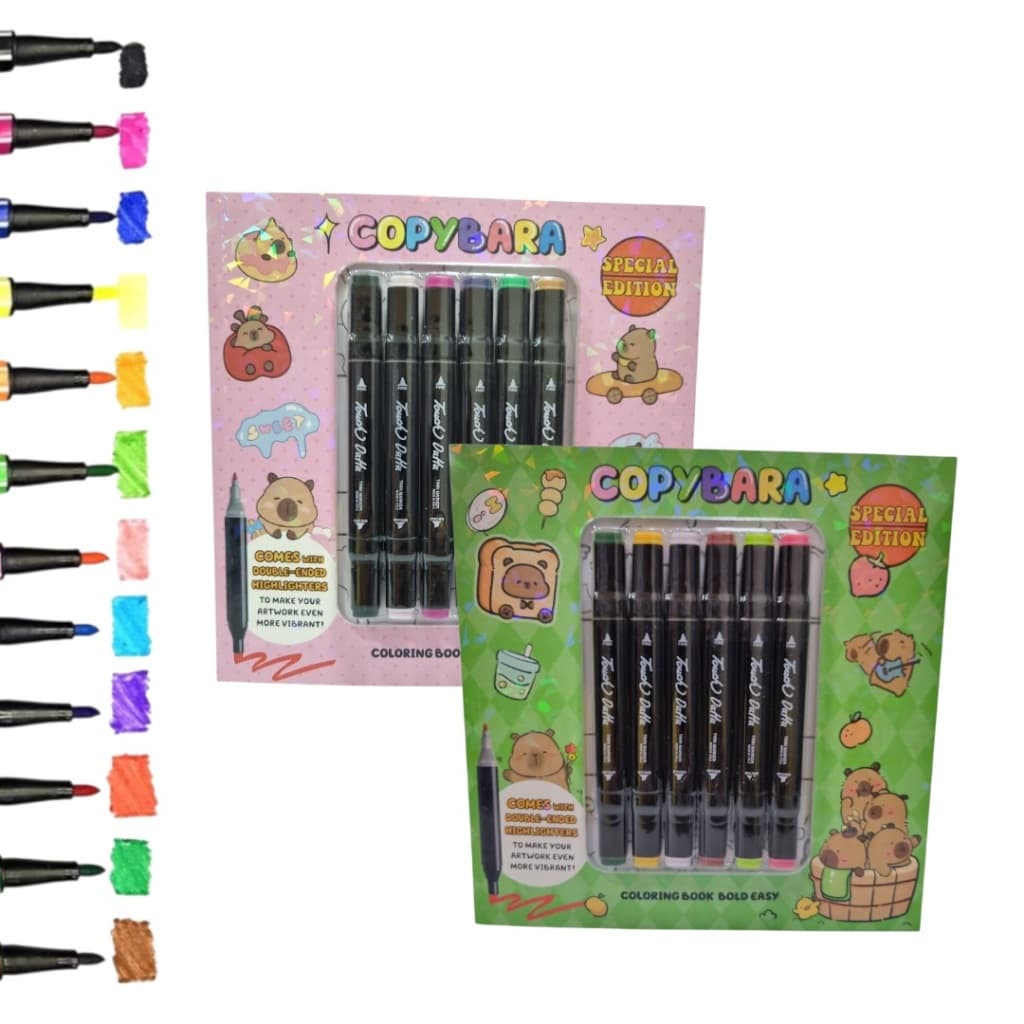 Livros De Colorir Copybara Com 6 Canetinhas Touch folha 180g Lindos Desenhos Edicao Limitada