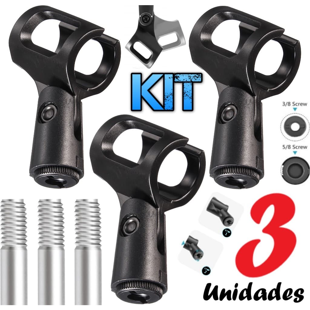 Combo com 3 Unidades de Suporte Apoio Para Microfone Móvel Pedestal Tripé Rosca 3/8 5/8 Serve Vários Modelos RS