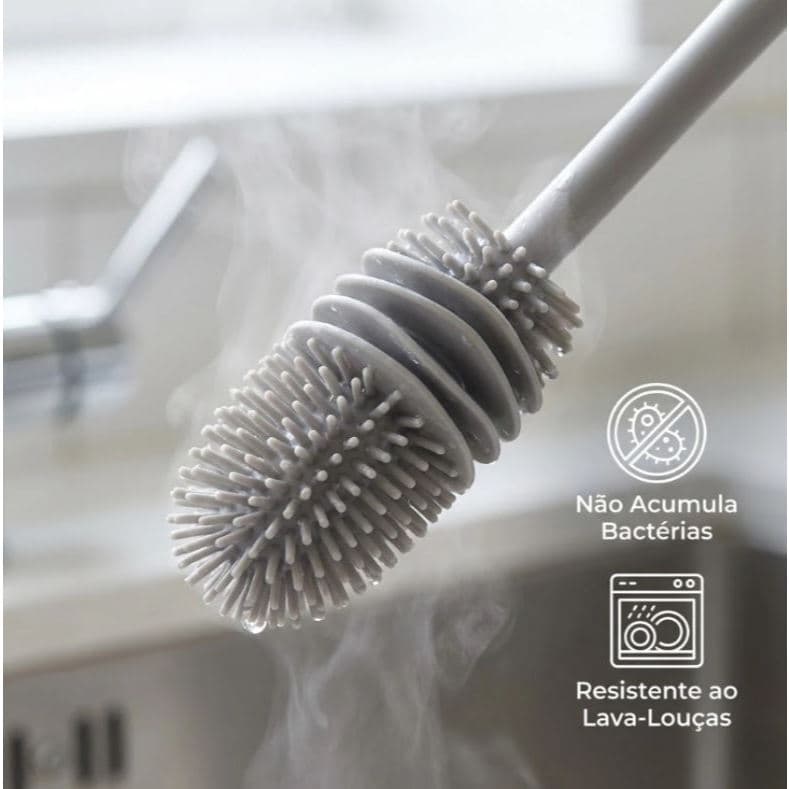 Kit Escova Silicone Louça Garrafas Copos Mamadeiras Limpeza Profunda Antibacteriana Durável