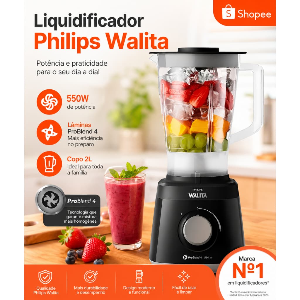 Liquidificador Philips Walita Problend 4 Lâminas De Aço RI2110