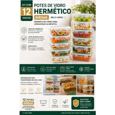 12 Potes de Vidro Hermético 640ml Belo Vidro – Marmita de Vidro para Armazenar Alimentos