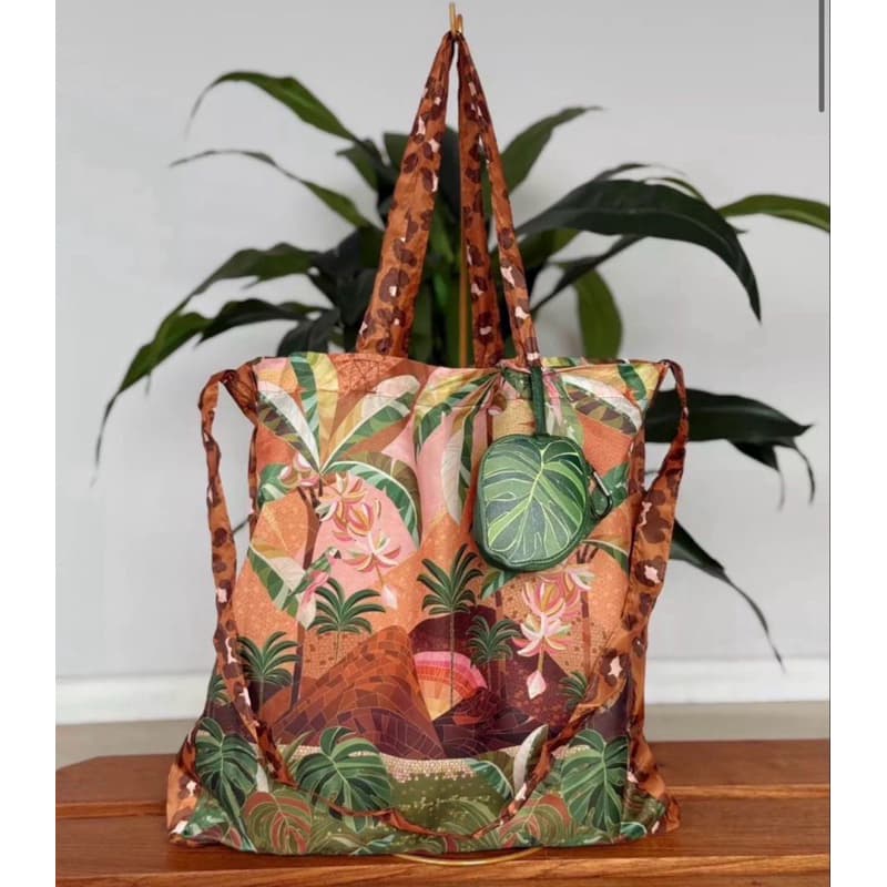 Bolsa Com 2 Alça + Chaveiro Porta Moeda Folha Farm Rio 1 Unidade Tactel 41cm x 7cm x 21cm