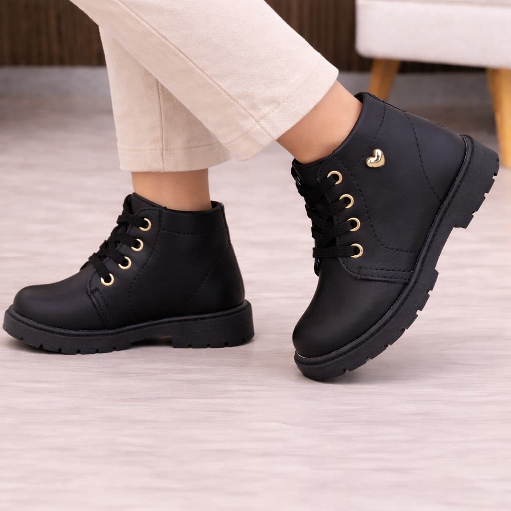 Bota Infantil Menina Delicada Coturno Casual Cano Baixo Confortável Macio Botinha Kids Meninas Estilosas Charmosa