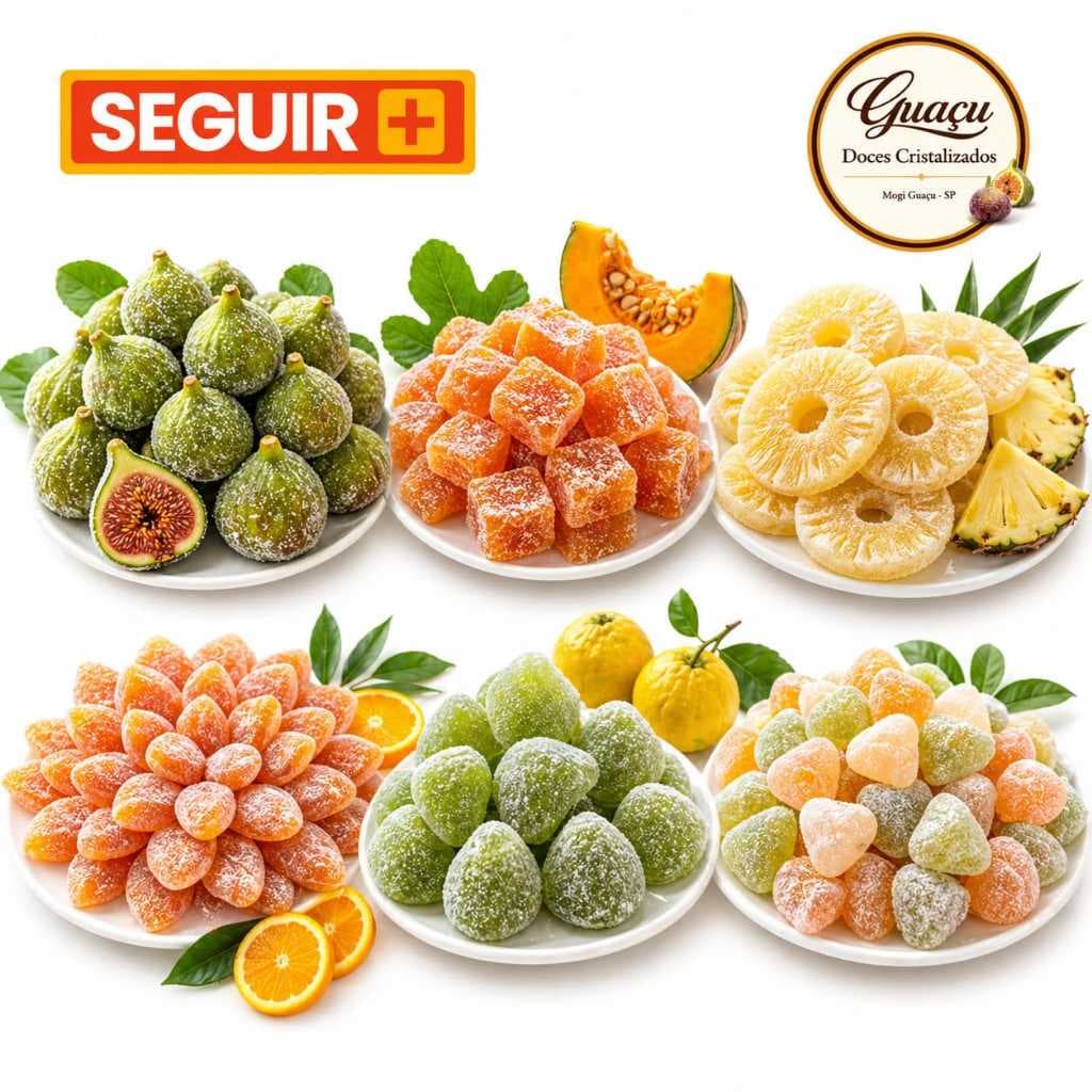 300 GRS MISTA DE FRUTAS CRISTALIZADAS - figo,abobora,abacaxi,laranja,mamao e cidra