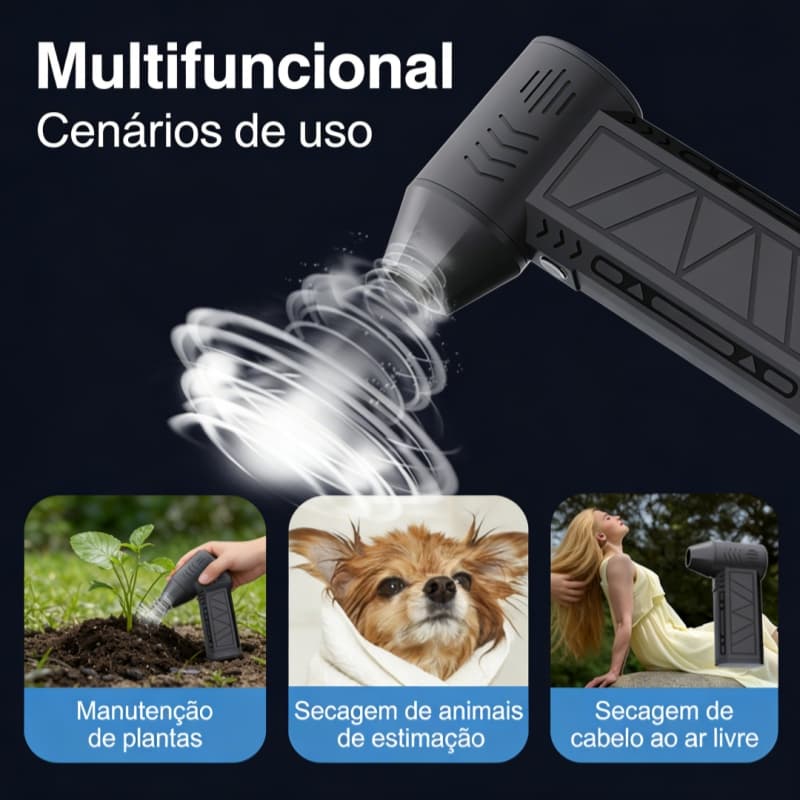 130000RPM Ventilador Turbo Super Potente - Mini Jet Fan Portátil Recarregável com Lanterna LED