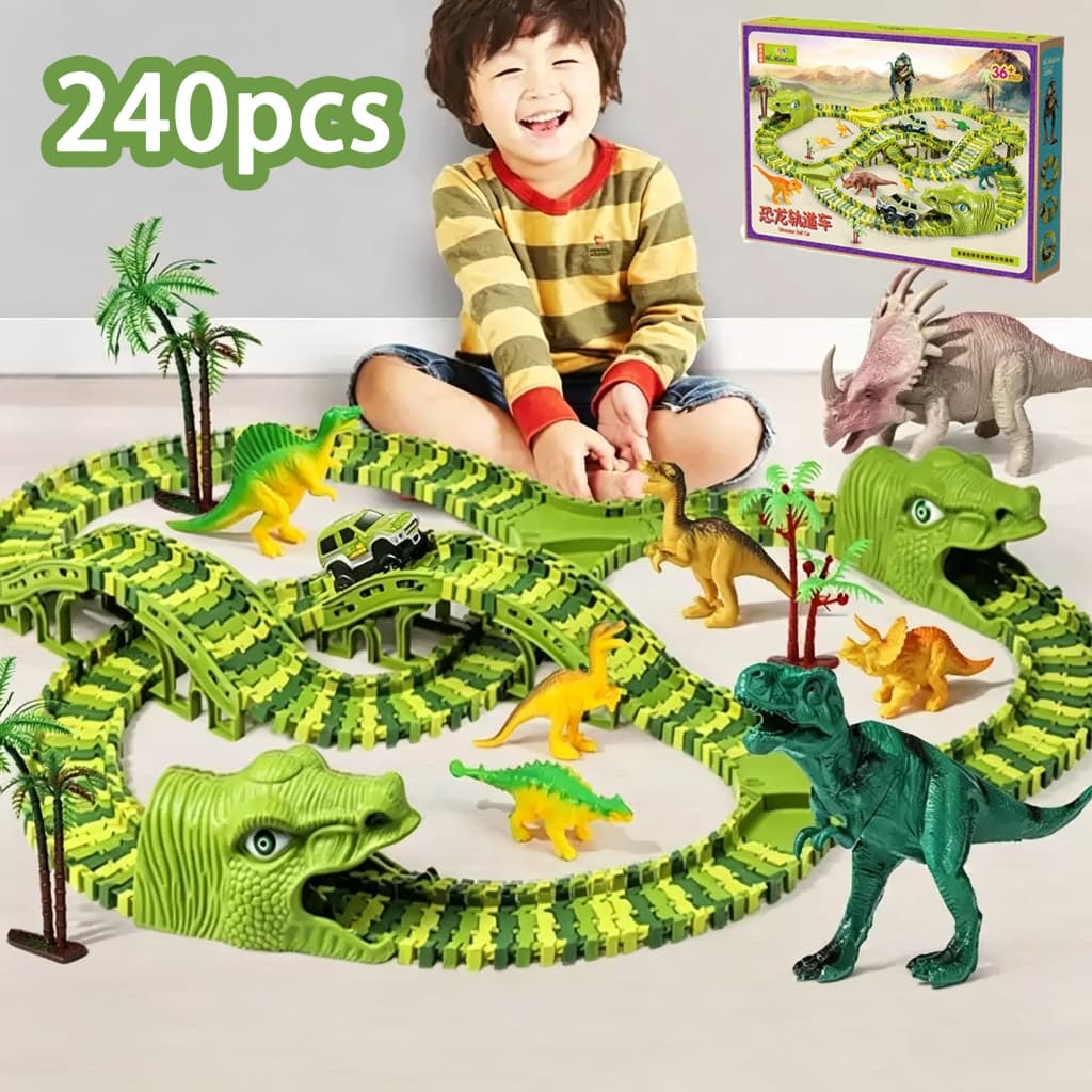 Pista de Carrinho Elétrica com Dinossauros, Brinquedo de Montagem para Meninos