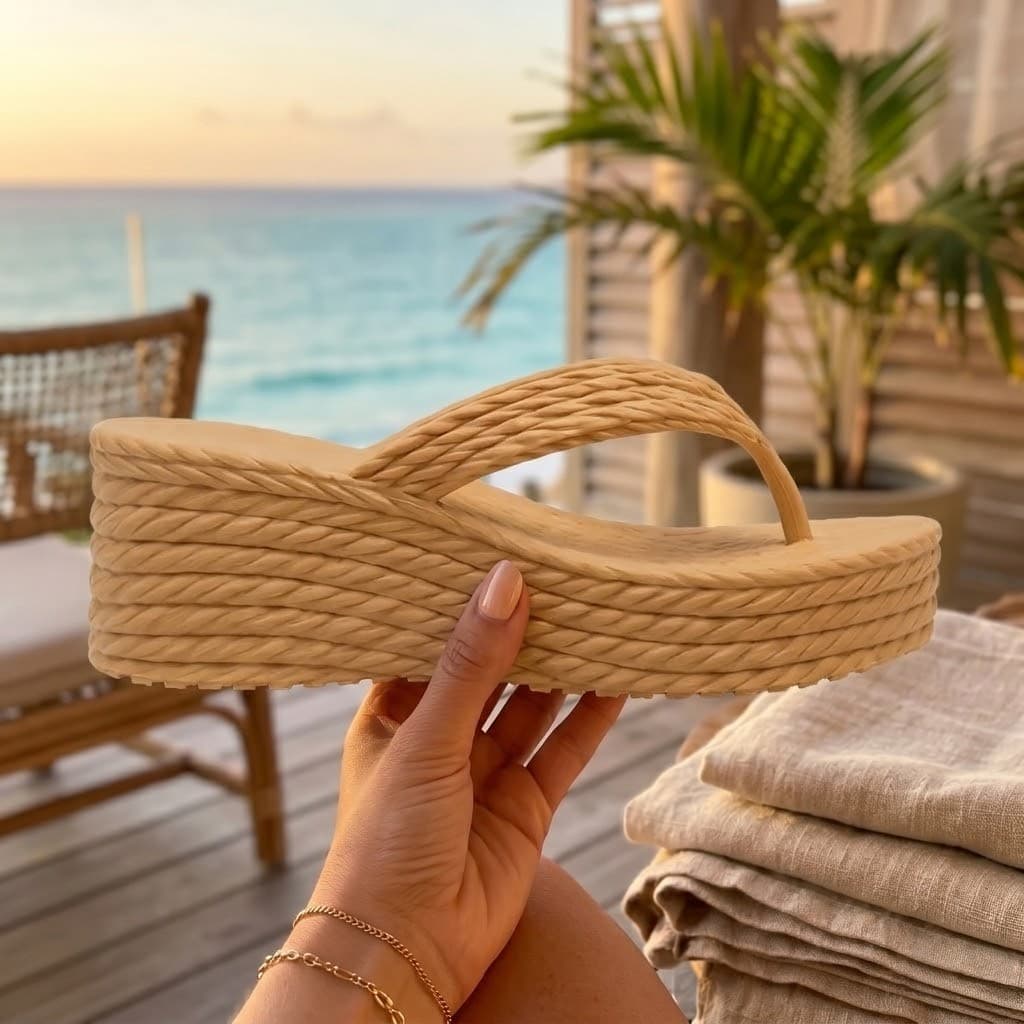 Tamanco Feminino Flatform Plataforma Corda Trançada Tendência Moda Verão Boho