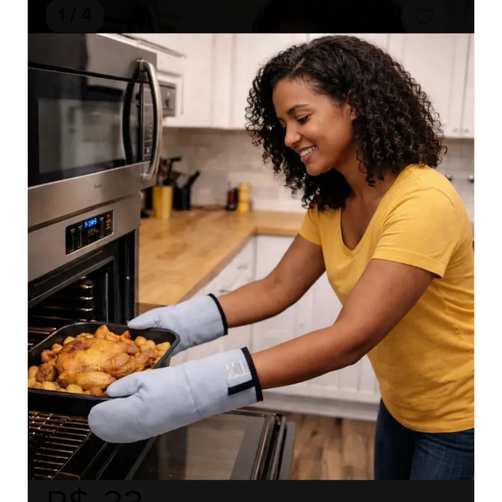 Luva Térmica para Cozinha Média - Uso Doméstico- tecido metalizado- proteção para mãos