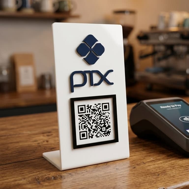 Placa Pix Acrílico Espelhado Pagamento QrCode De Mesa Balcão