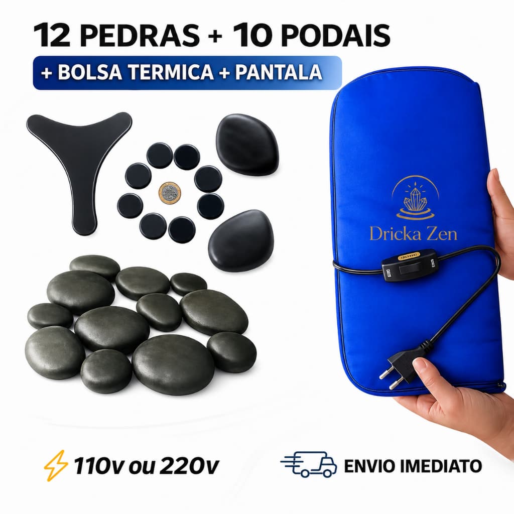 Kit Profissional 12 Pedras Quentes Vulcânicas + Bolsa Térmica Azul – Massagem Corporal Relaxante