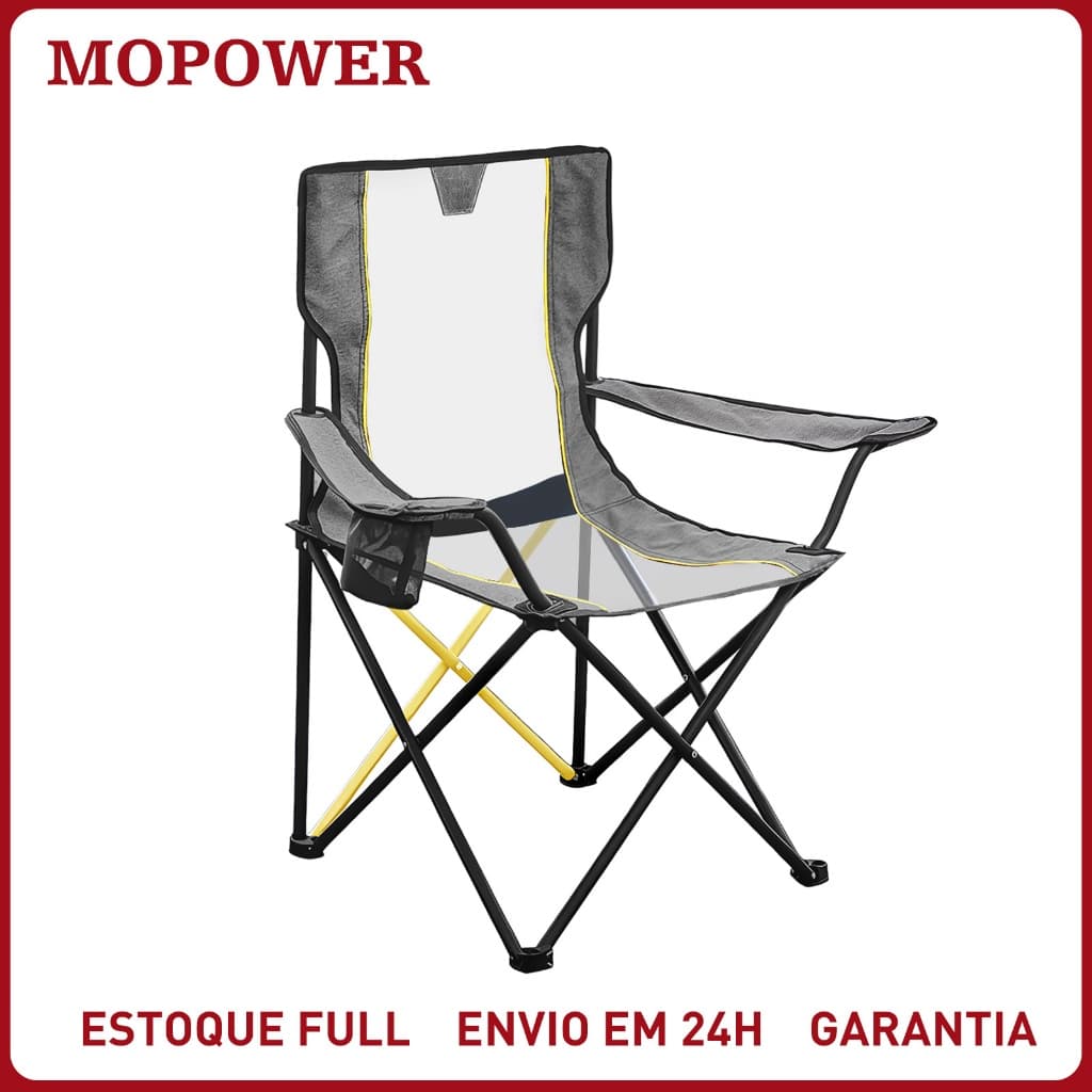 Cadeira Articulada Camping Dobrável Com Encosto Respirável E Porta Copos Kit Pesca Praia Acampamento Portátil Resistente