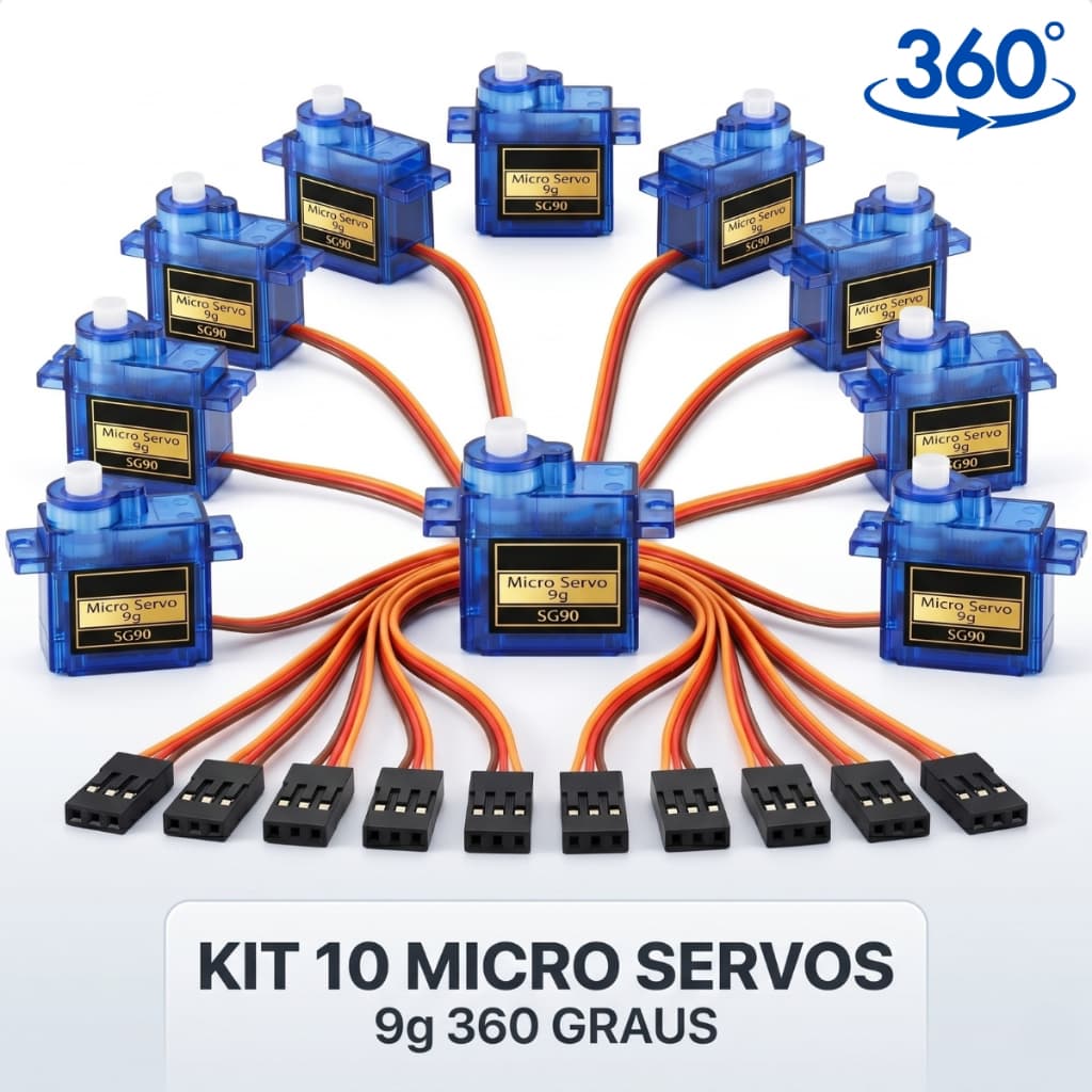 Servo 9g Sg90 360 Graus 9 Gramas Robótica Arduíno Kit 10 Unidades