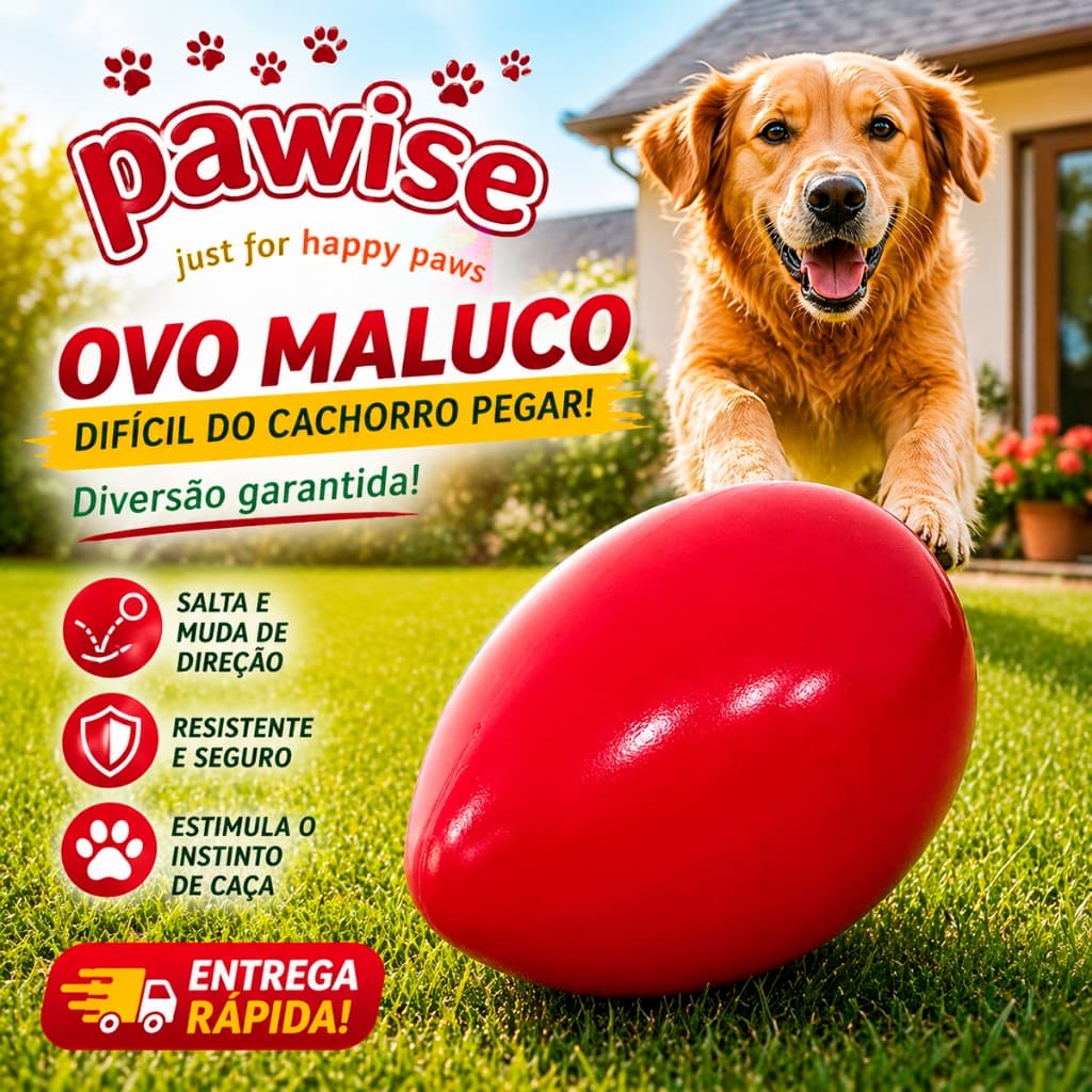 Brinquedo Mordedor Pawise Bola Ovo Maluco Resistente, Bola Infinita para pet cachorros Vermelha Cães