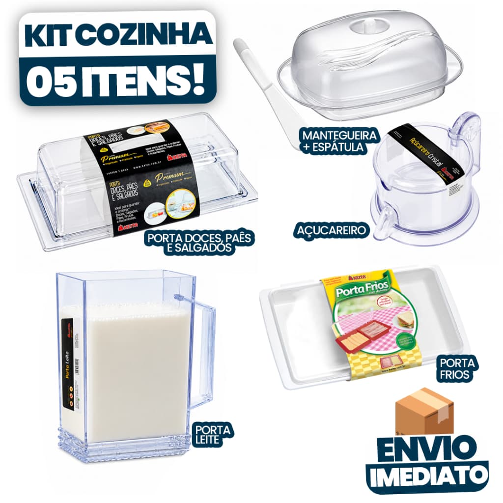Kit Café Da Manhã Completo 5 Peças Porta Pão Leite Açúcar