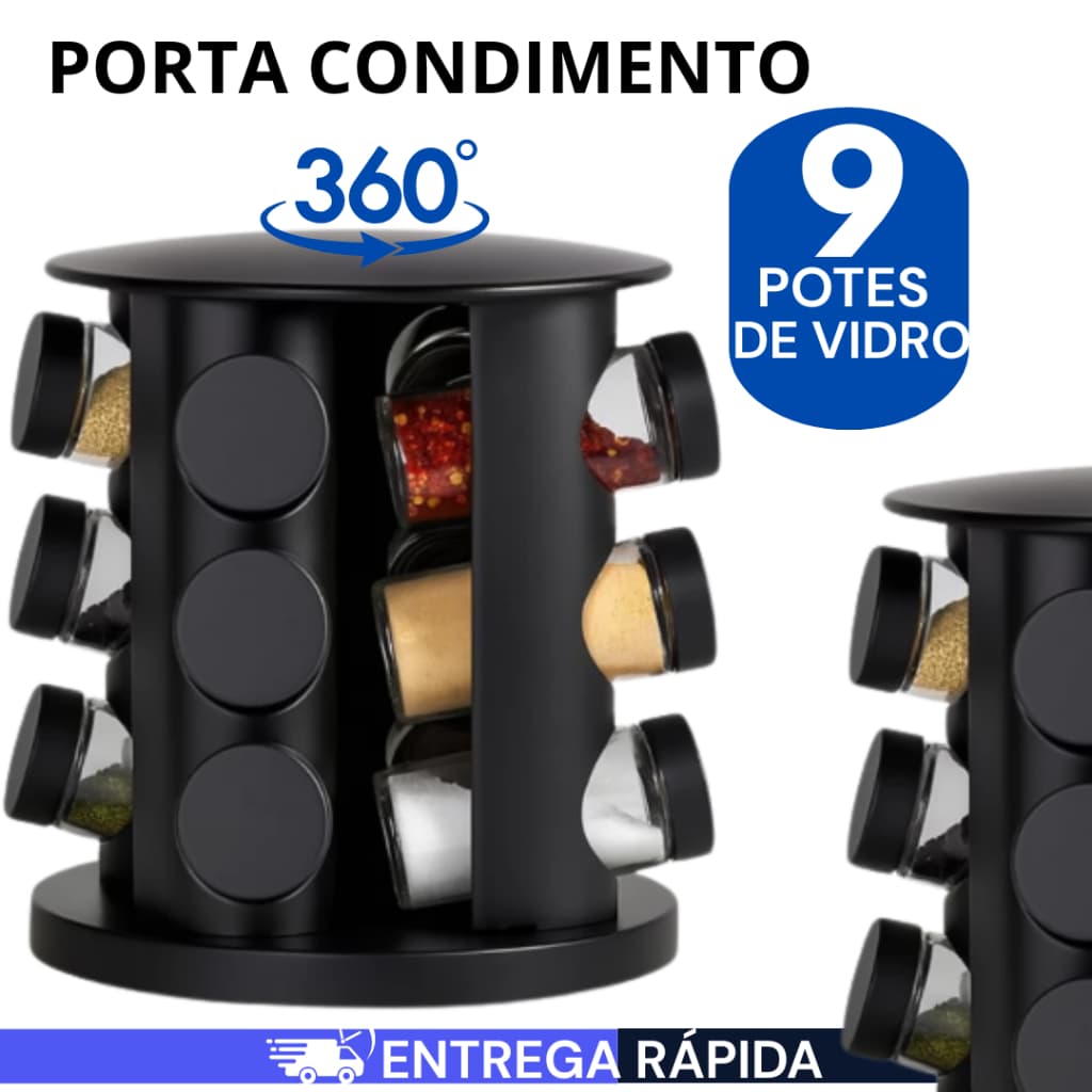 Porta Temperos Profissional Giratório 9 Potes Vidro Tampa Dosadora Condimentos PROMOÇÃO ILIMITADA