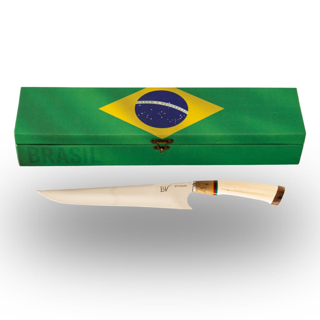 Faca Brasil 10 Pol Aço Carbono Alemão Premium Cabo Metal Trabalhado Com Bainha de Couro
