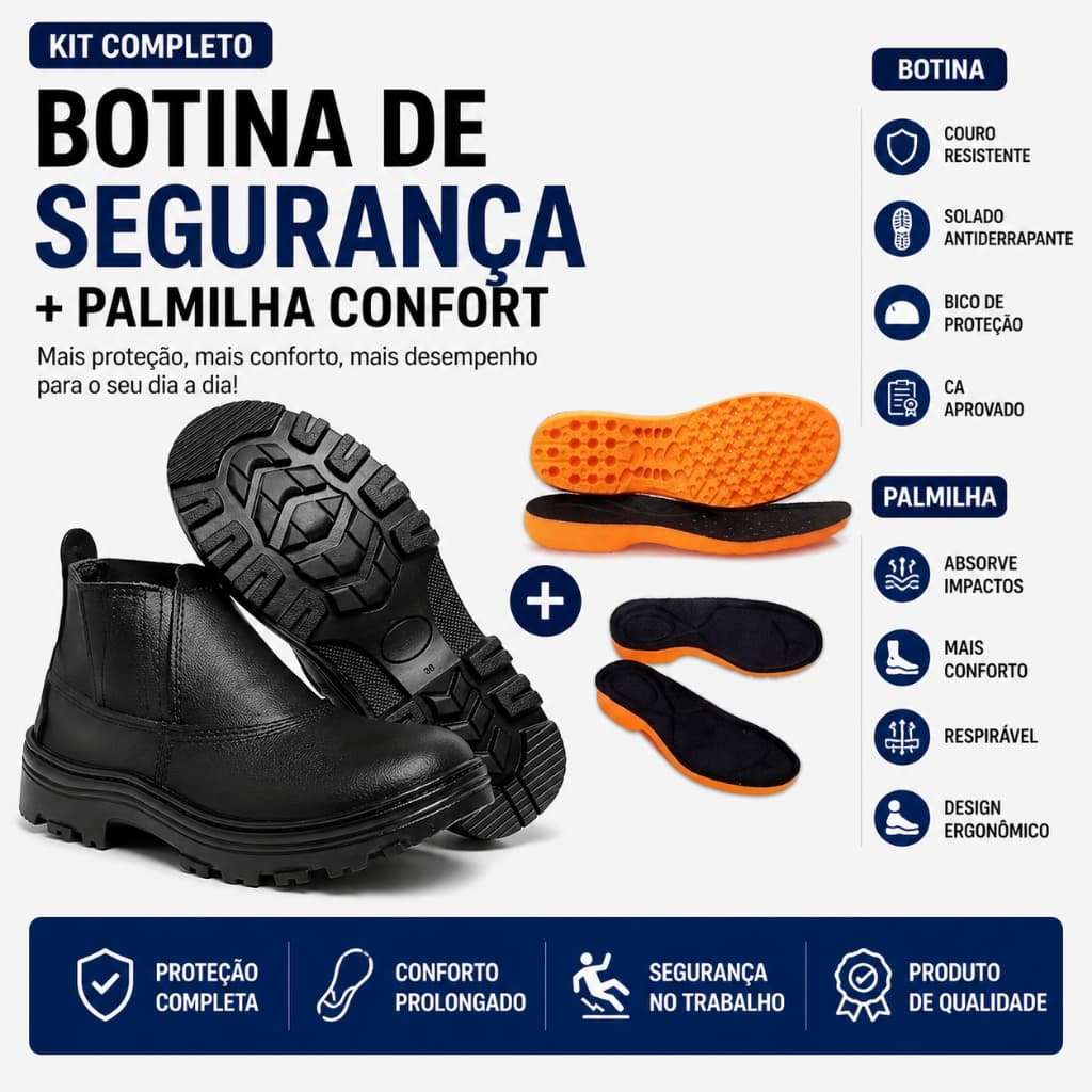 KIT BOTINA DE SEGURANÇA + PALMILHA CONFORT EPI CA